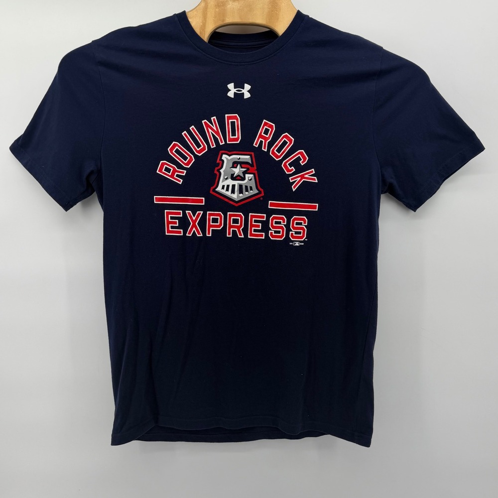 Under Armour T-Shirt Men Large Navy Blue Round Rock Express Baseball Graphic Tee